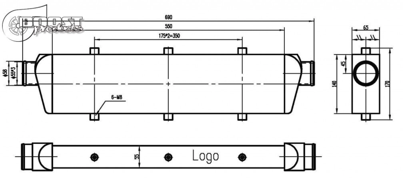 Ladeluftkühler Competition 550x140x65mm - 55mm - 300PS