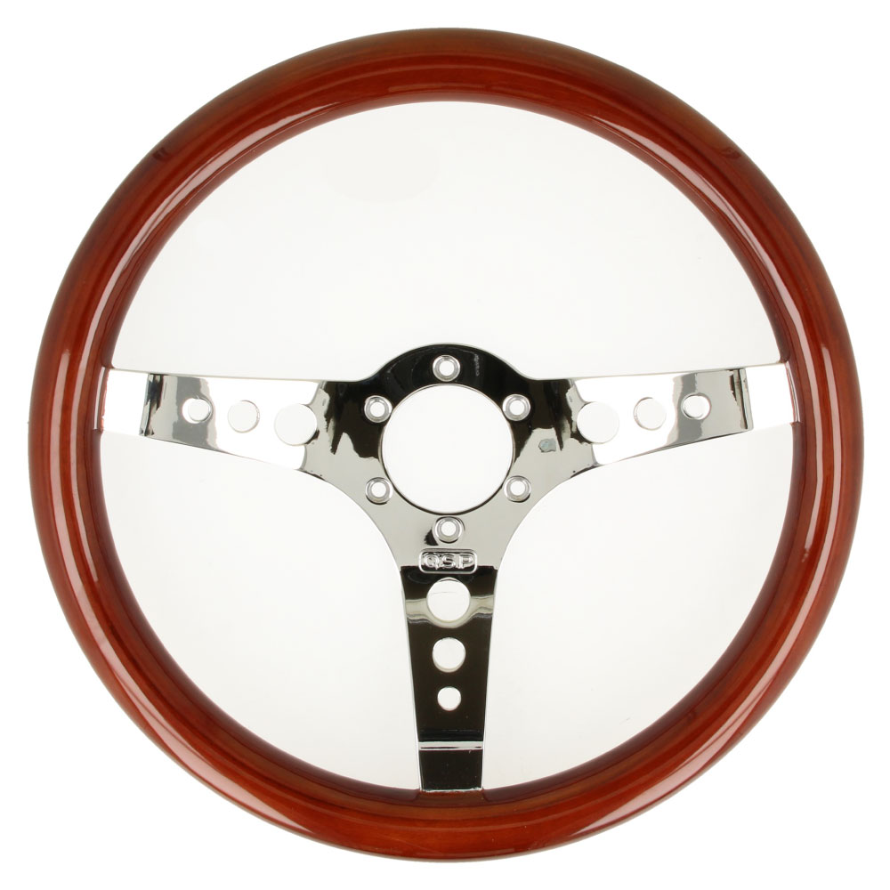 QSP Holzlenkrad 350 mm Flach | 3 Speichen Silber Poliert | 70 mm Lochkreis