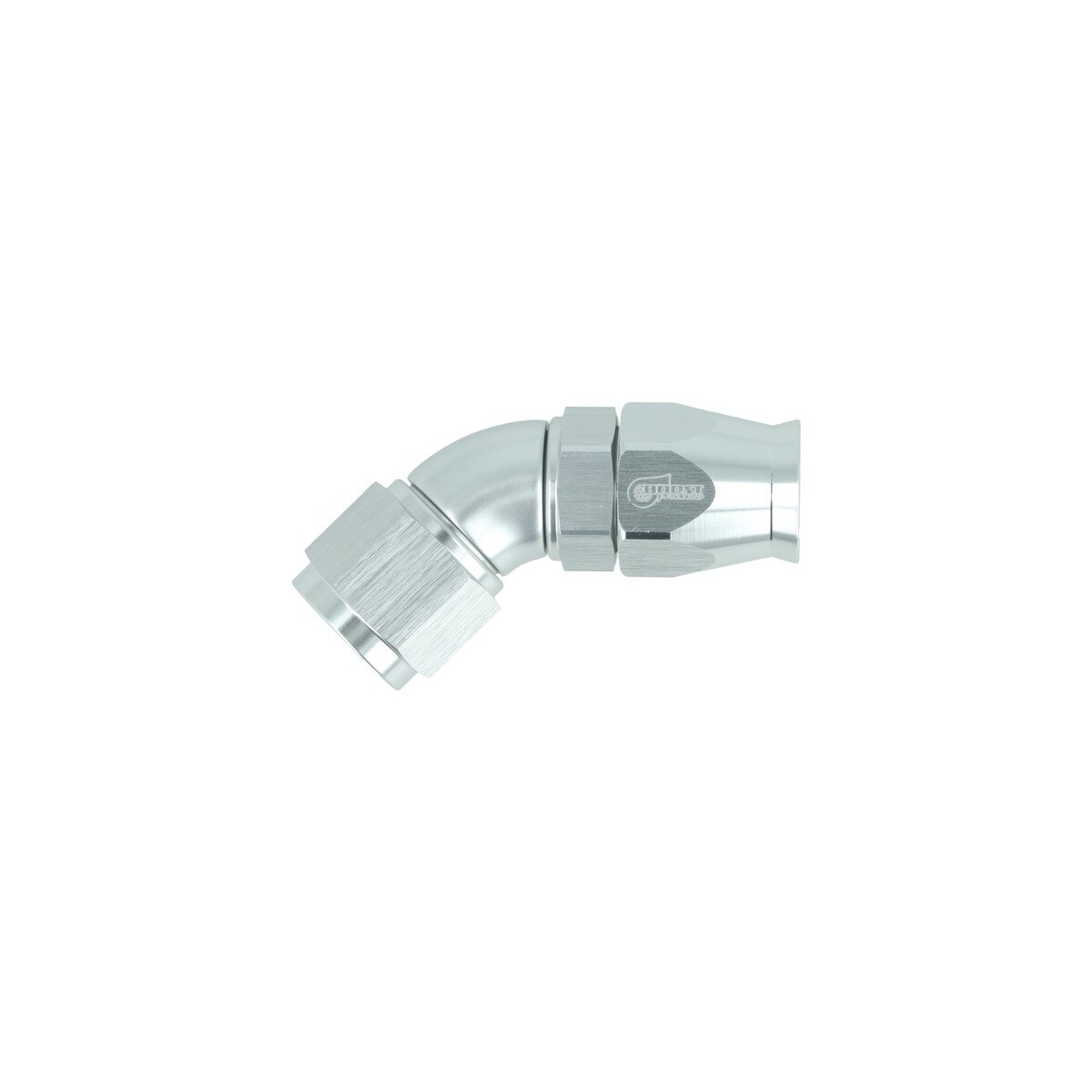 High Flow PTFE Schlauchanschluss Fitting drehbar Dash 10 - 45° - silber