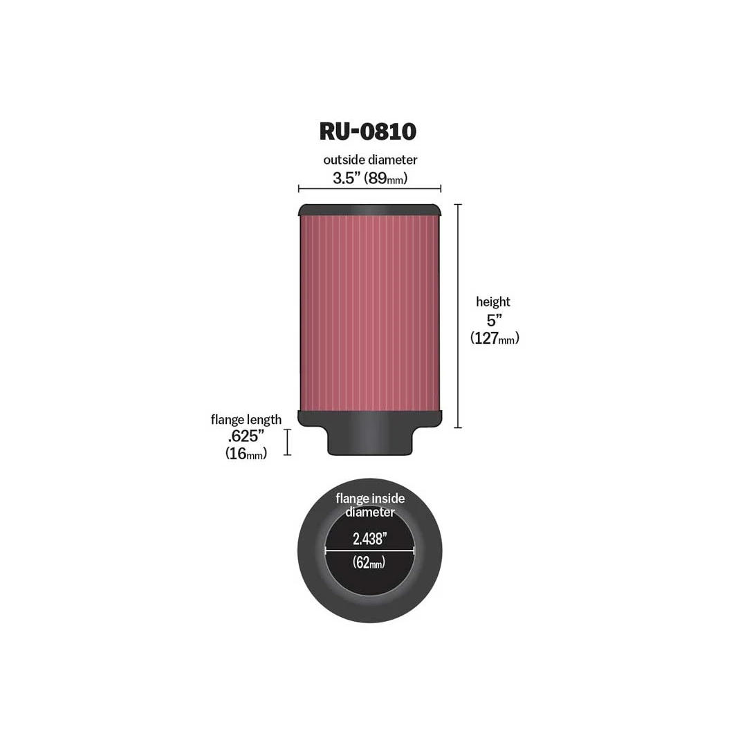 K&N RU-0810 HIGH-FLOW Sportluftfilter 62mm Anschluss 127mm hoch rund rot