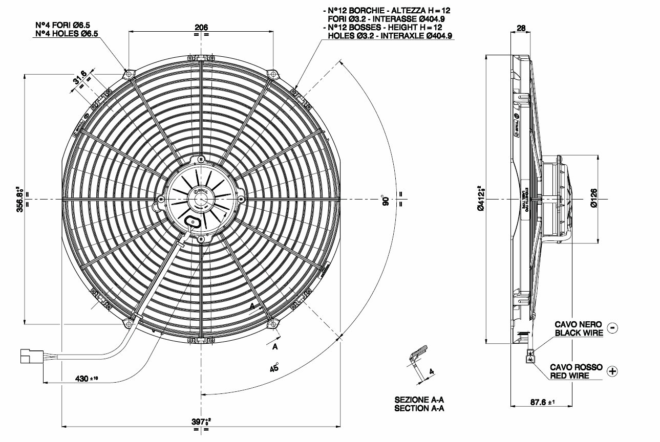 SPAL Lüfter VA18-BP70/LL-86A 385mm 24V saugend 3430 m³/h Kühlerlüfter