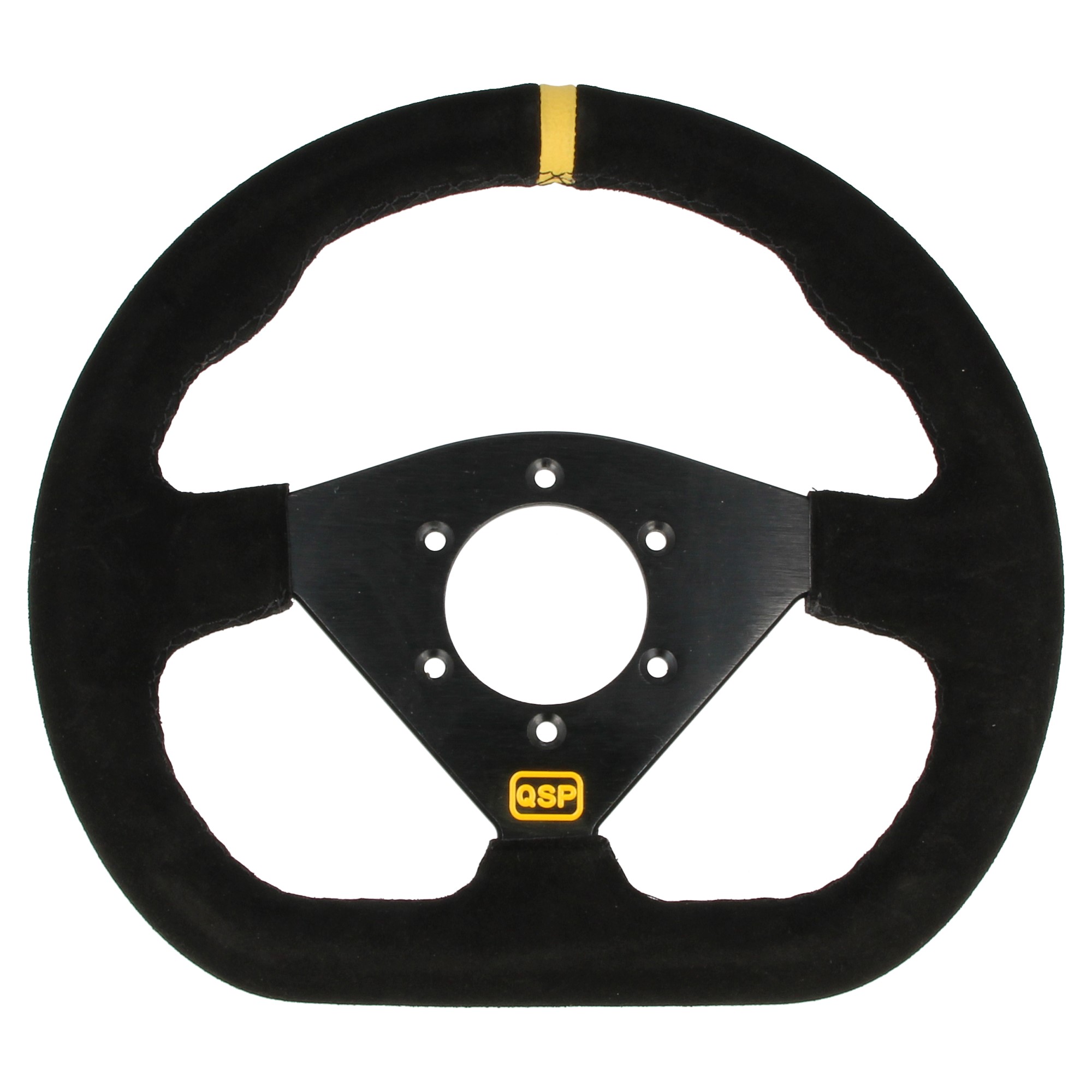QSP Formula Sportlenkrad Wildleder 285 mm Flach | 3 Speichen Schwarz | Gelbe Markierung