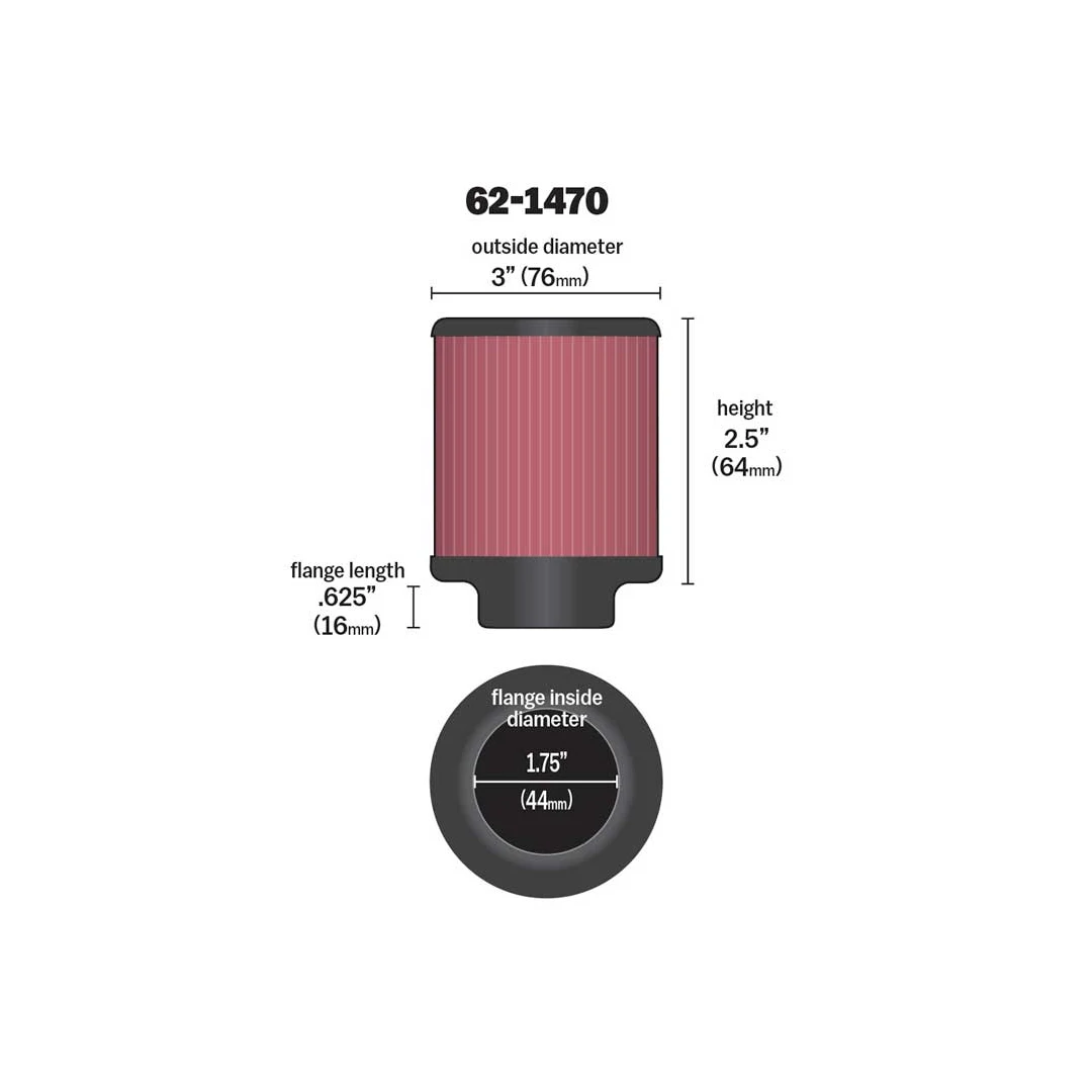 K&N 62-1470 Entlüftungsfilter 44mm Anschluss 64mm hoch schwarz