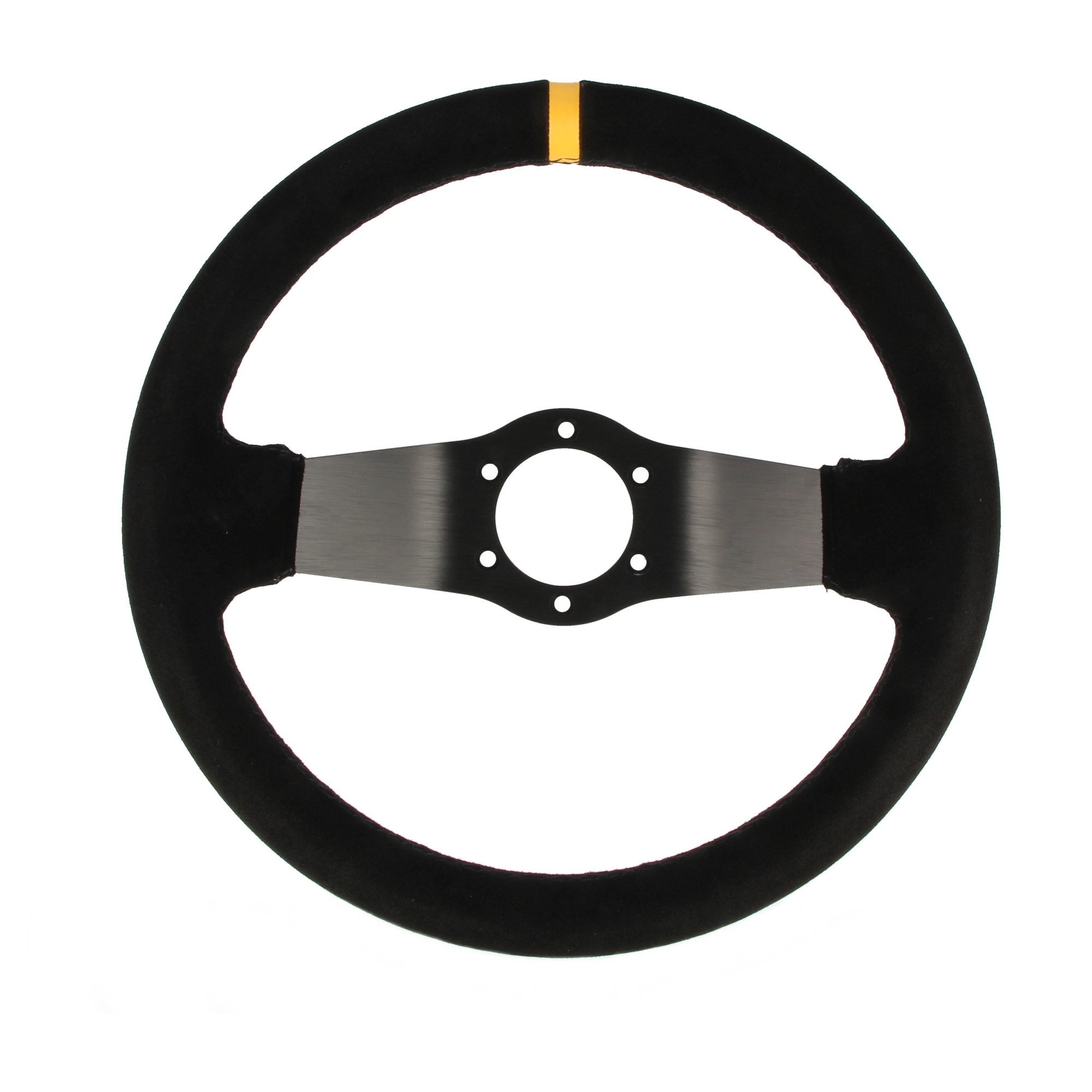 QSP Sportlenkrad Wildleder 320 mm Tief 65 mm | 2 Speichen Schwarz | Gelbe Markierung