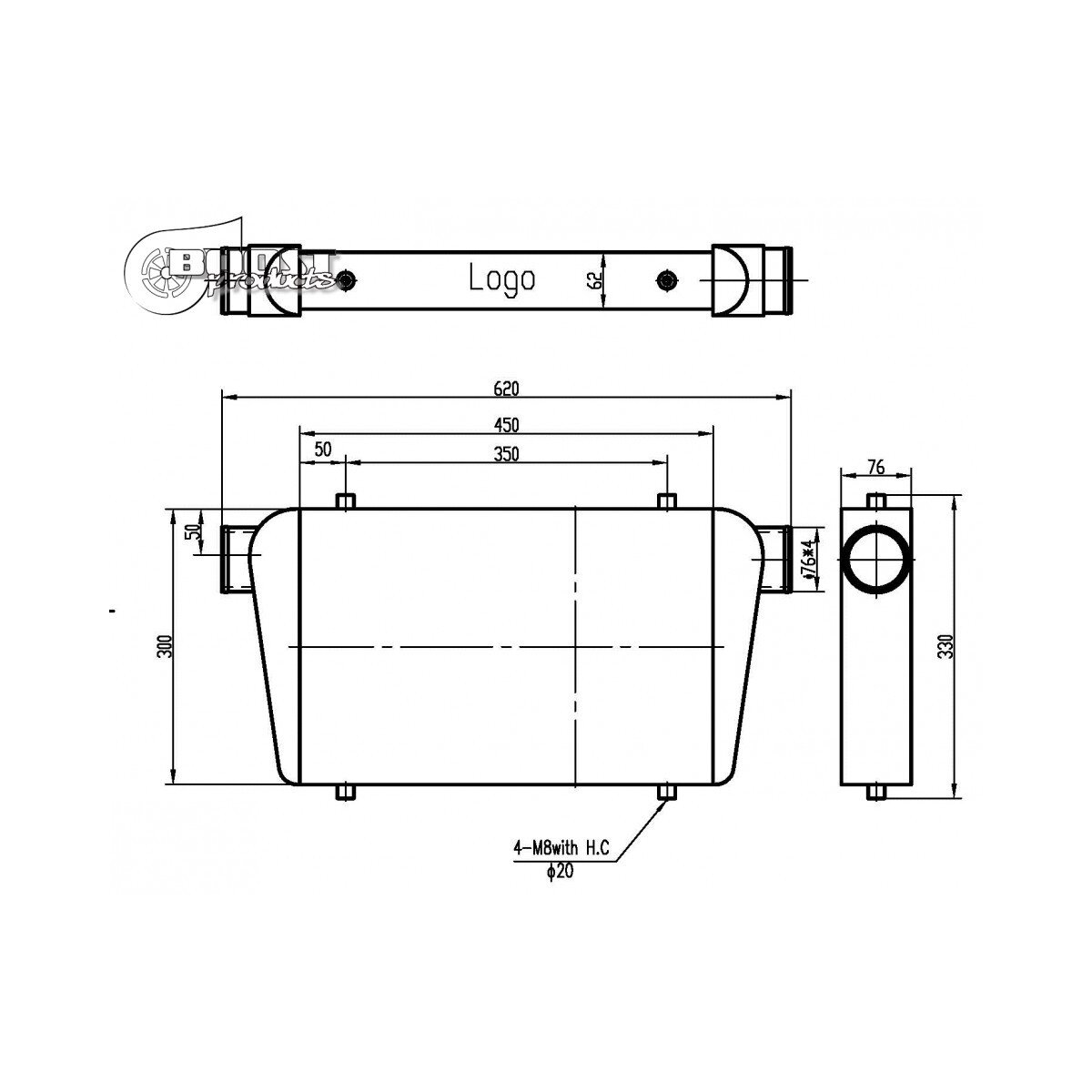Ladeluftkühler Competition 450x300x76mm - 76mm - 450PS