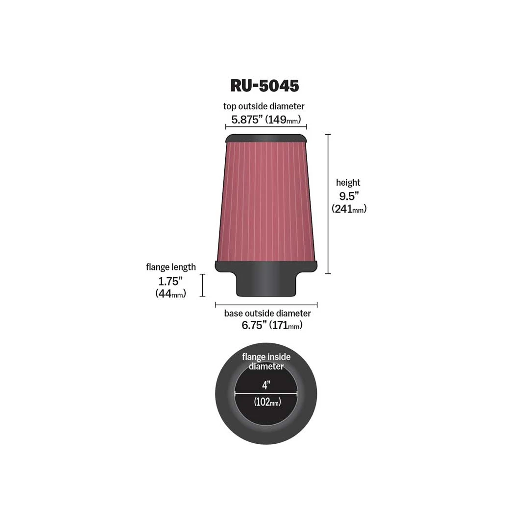 K&N RU-5045 HIGH-FLOW Sportluftfilter 102mm 4 Zoll Anschluss 241mm hoch