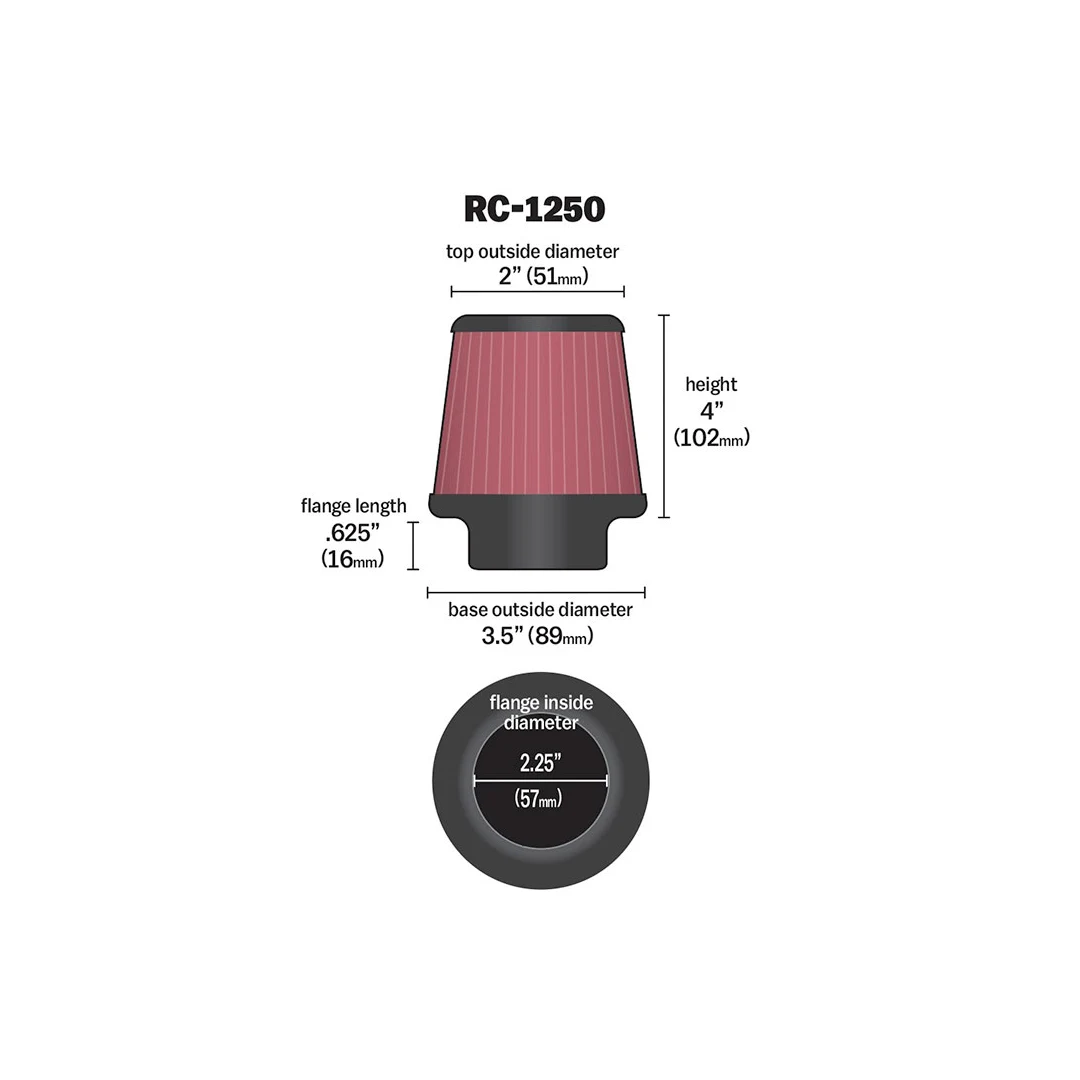 K&N RC-1250 HIGH-FLOW Sportluftfilter 57mm Anschluss 102mm hoch konisch rot