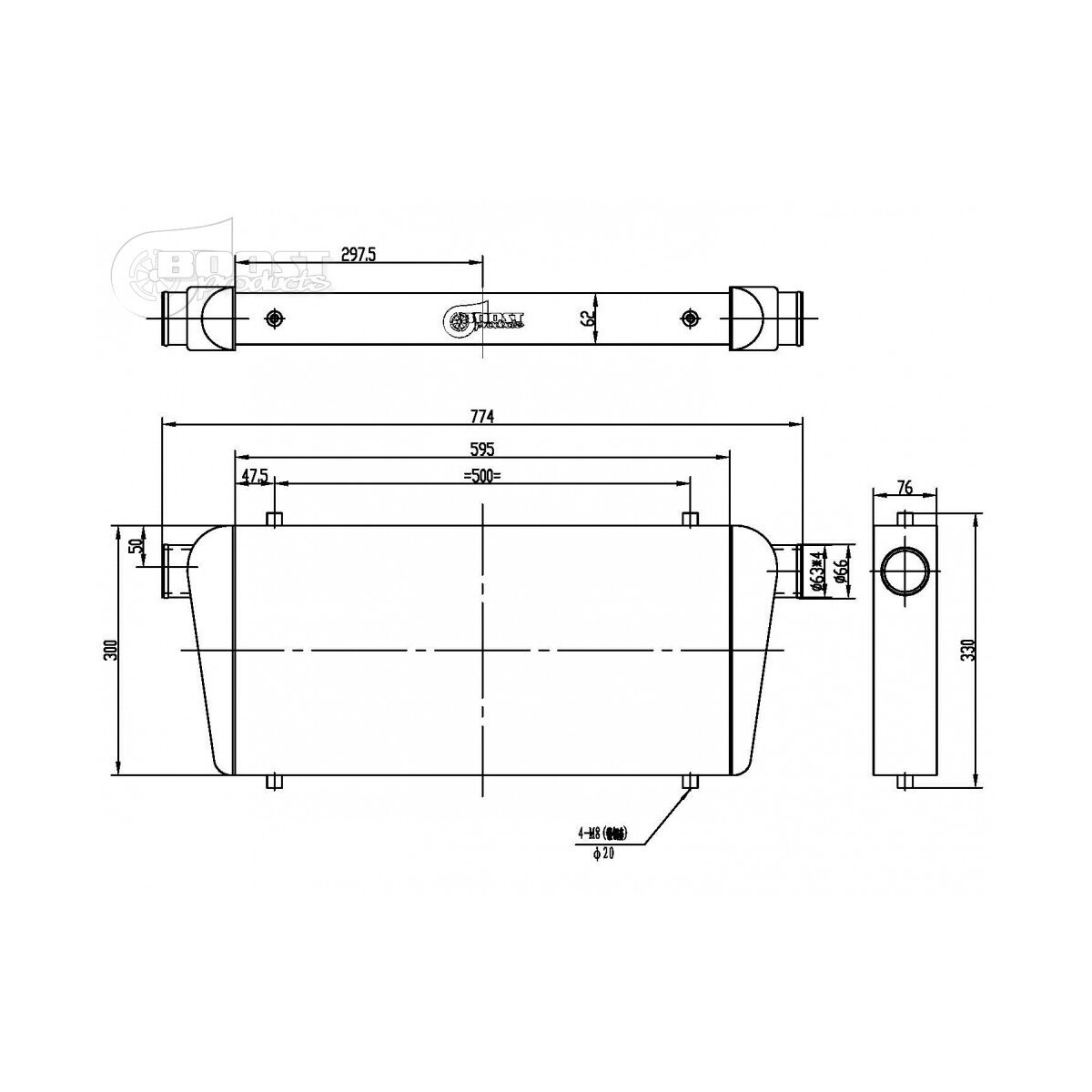 Ladeluftkühler Competition 600x300x76mm - 63mm - 600PS